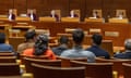 Judges of the court of justice of the European Union watched by interested partties